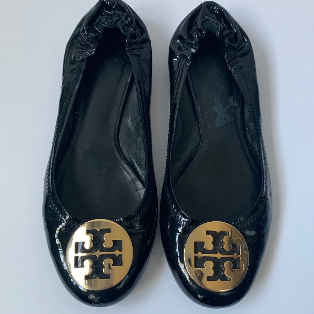Tory Burch Black Patent Reva Ballet Flats Size 8.5